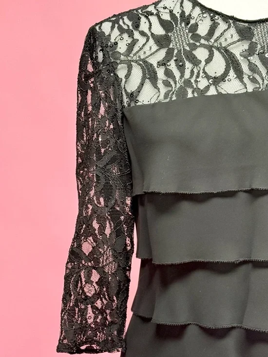 Alex Evenings Black Lace Tiered Cocktail Dress - Picture 3 of 8